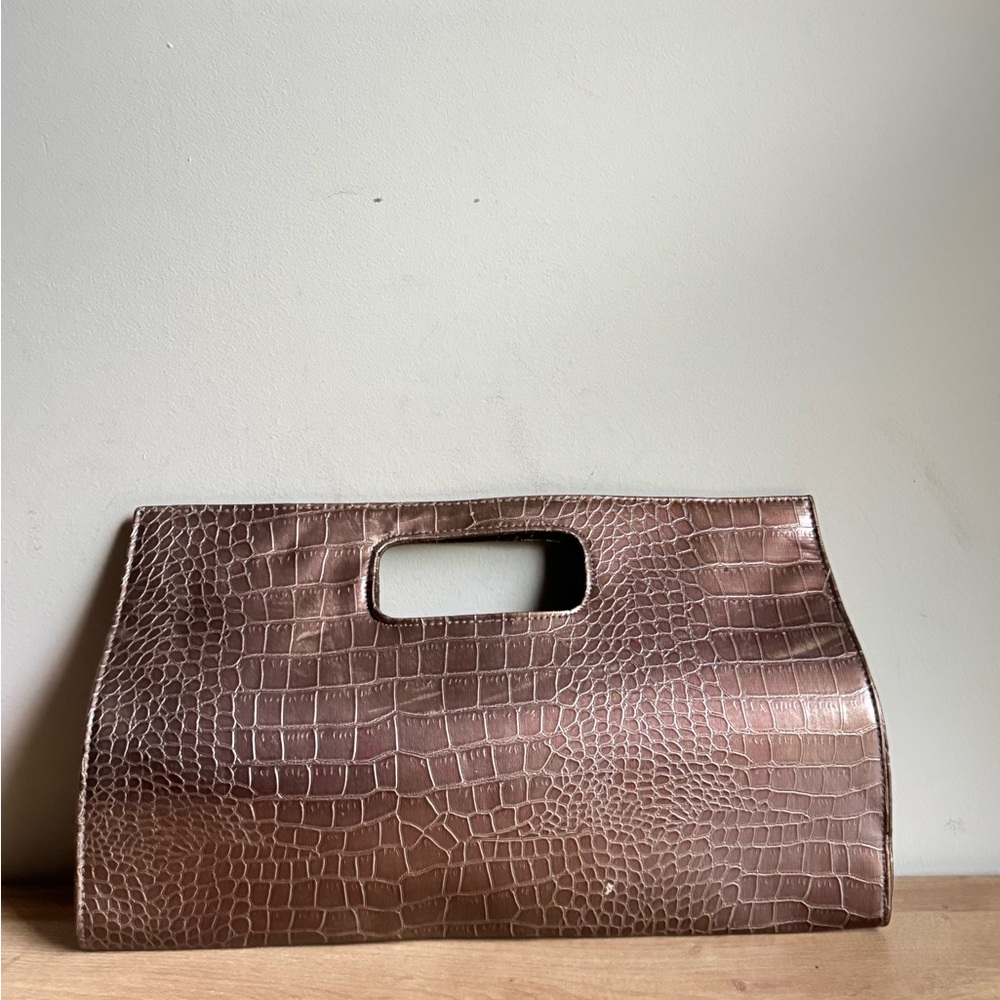 Elegant Brown Crocodile-Embossed Tote
